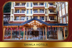 Scenic view of a luxurious hotel in Shimla with beautiful mountain backdrop, offering comfortable rooms and modern amenities for a perfect stay.