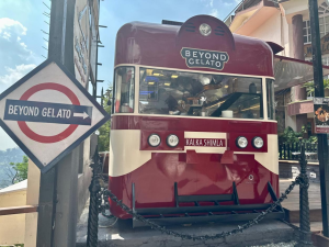 Vintage train-style Beyond Gelato café on Mall Road with delicious treats