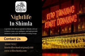 Night view of Shimla with lit-up bars, cafes, and people enjoying the nightlife