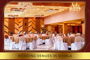 Elegant wedding setup at Hotel Willow Banks Shimla, showcasing the terrace and banquet hall with Himalayan mountain backdrop.