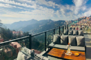 Sky Bar Shimla rooftop with cocktails, cozy seating, and panoramic hill views